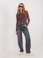 Brązowa damska bluzka basic z okrągłym dekoltem