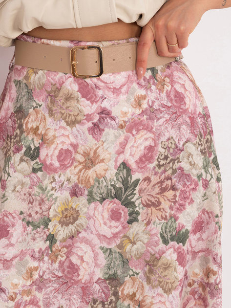 Brudnoróżowa rozkloszowana spódnica z paskiem RUE PARIS