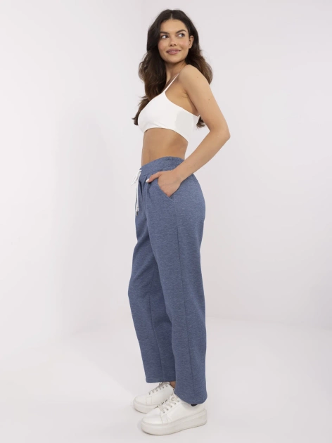 Ciemnoniebieskie melanżowe spodnie z wiązaniem