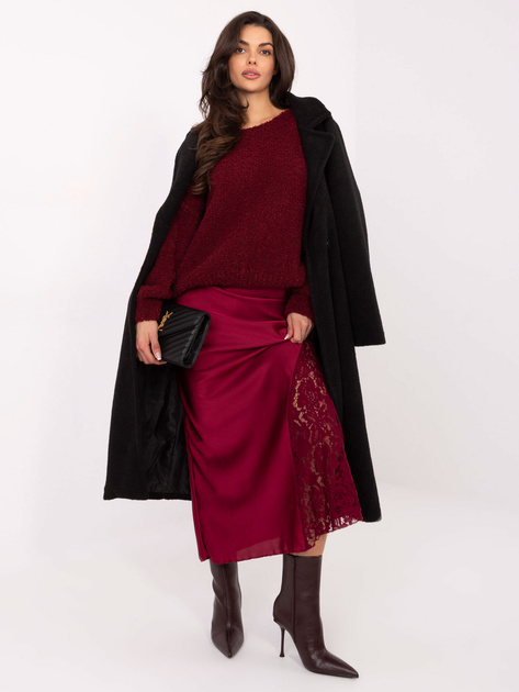 Burgundowa satynowa spódnica o kroju syrenki RUE PARIS