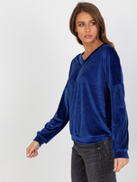 Hurt Kobaltowa welurowa bluza bez kaptura z dekoltem w serek