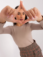 Hurt Ciemnobeżowa dopasowana bluzka w prążek BASIC FEEL GOOD 