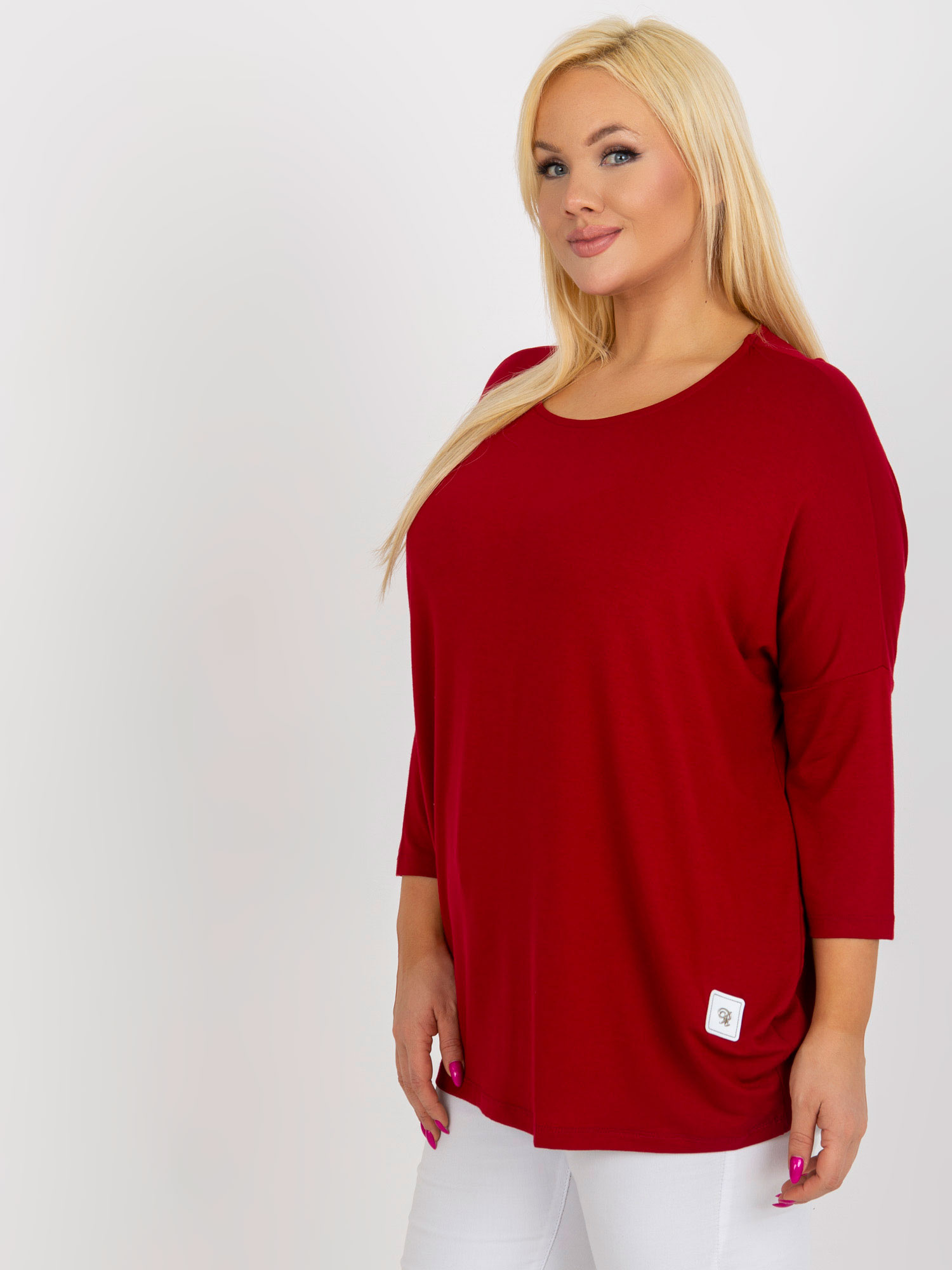 Bordowa bluzka plus size basic z rękawem 3/4