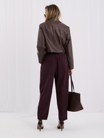 RUE PARIS Burgundy corduroy tapered trousers.