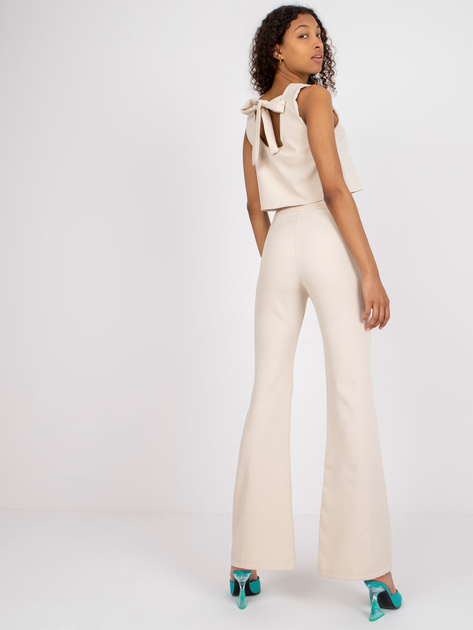Jasnobeżowy damski komplet elegancki ze spodniami