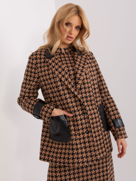 Hurt Camelowo-czarna dłuższa marynarka z guzikami