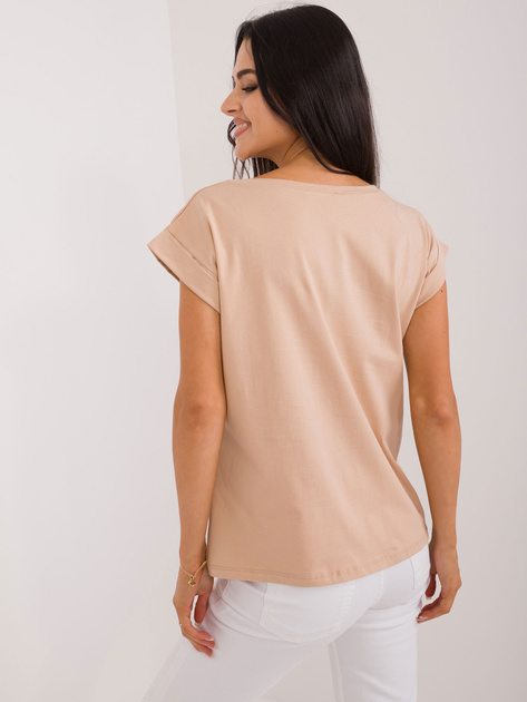 Hurt Camelowy t-shirt z okrągłym dekoltem BASIC FEEL GOOD