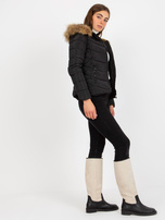 Hurt Czarna pikowana kurtka przejściowa z futerkiem na kapturze