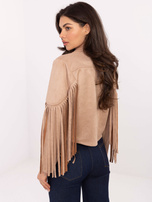 Beżowa zamszowa kurtka z dżetami