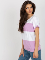 Hurt Biało-jasnofioletowa letnia bluzka basic z bawełny