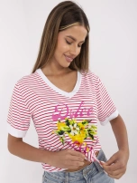 Czerwono-biała letnia bluzka z napisem 