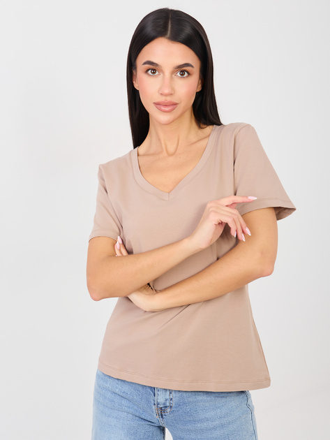 Ciemnobeżowy klasyczny t-shirt basic RUE PARIS