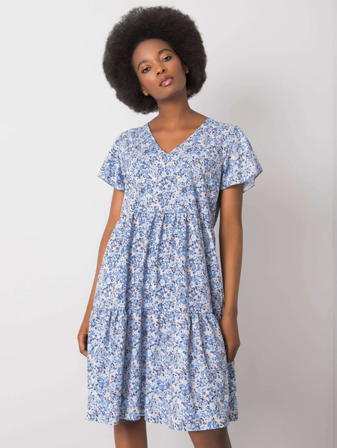 Niebieska sukienka z falbaną Genevieve RUE PARIS