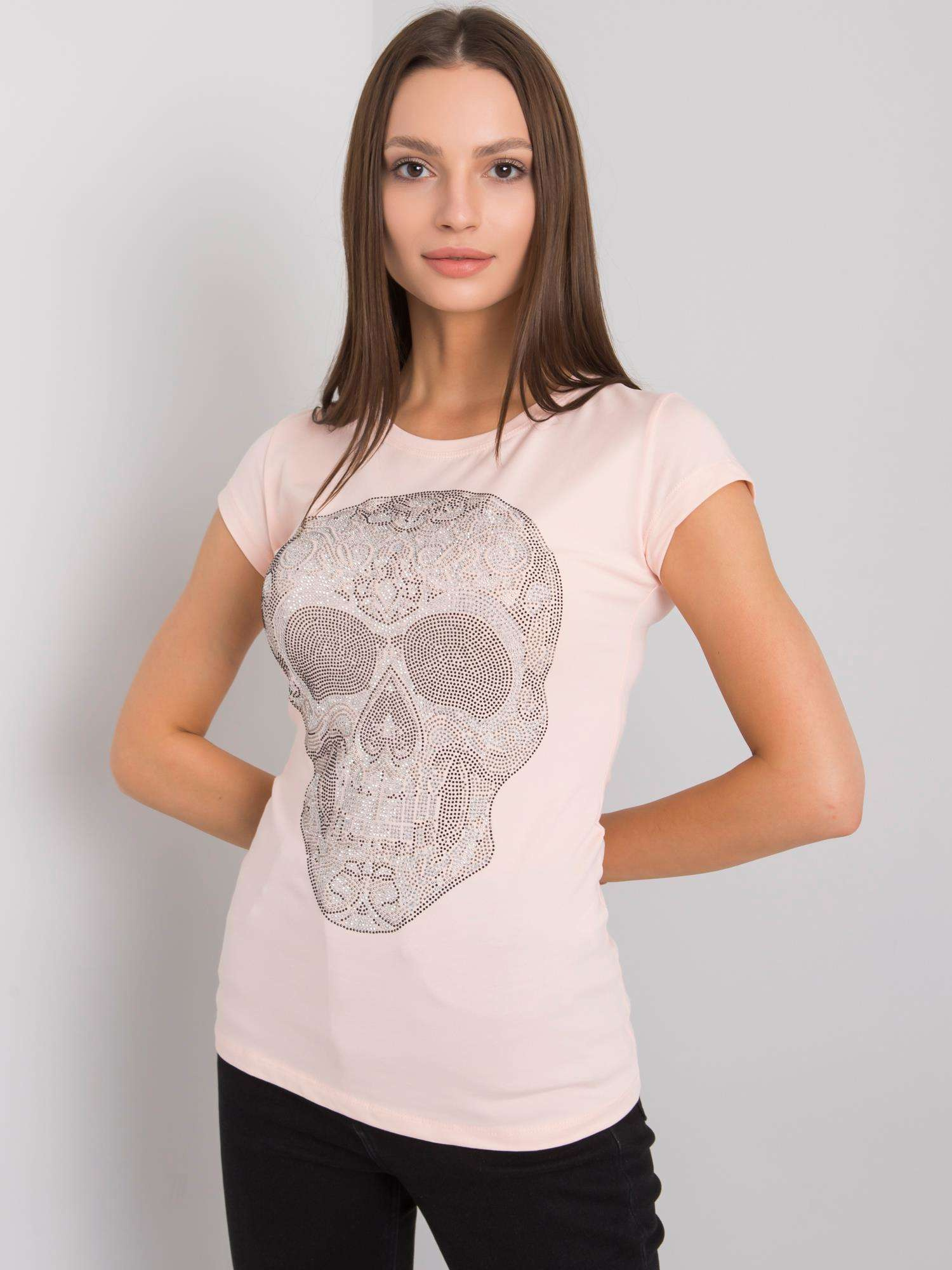 Svetlo-ružový tričko s aplikáciou Skull.
