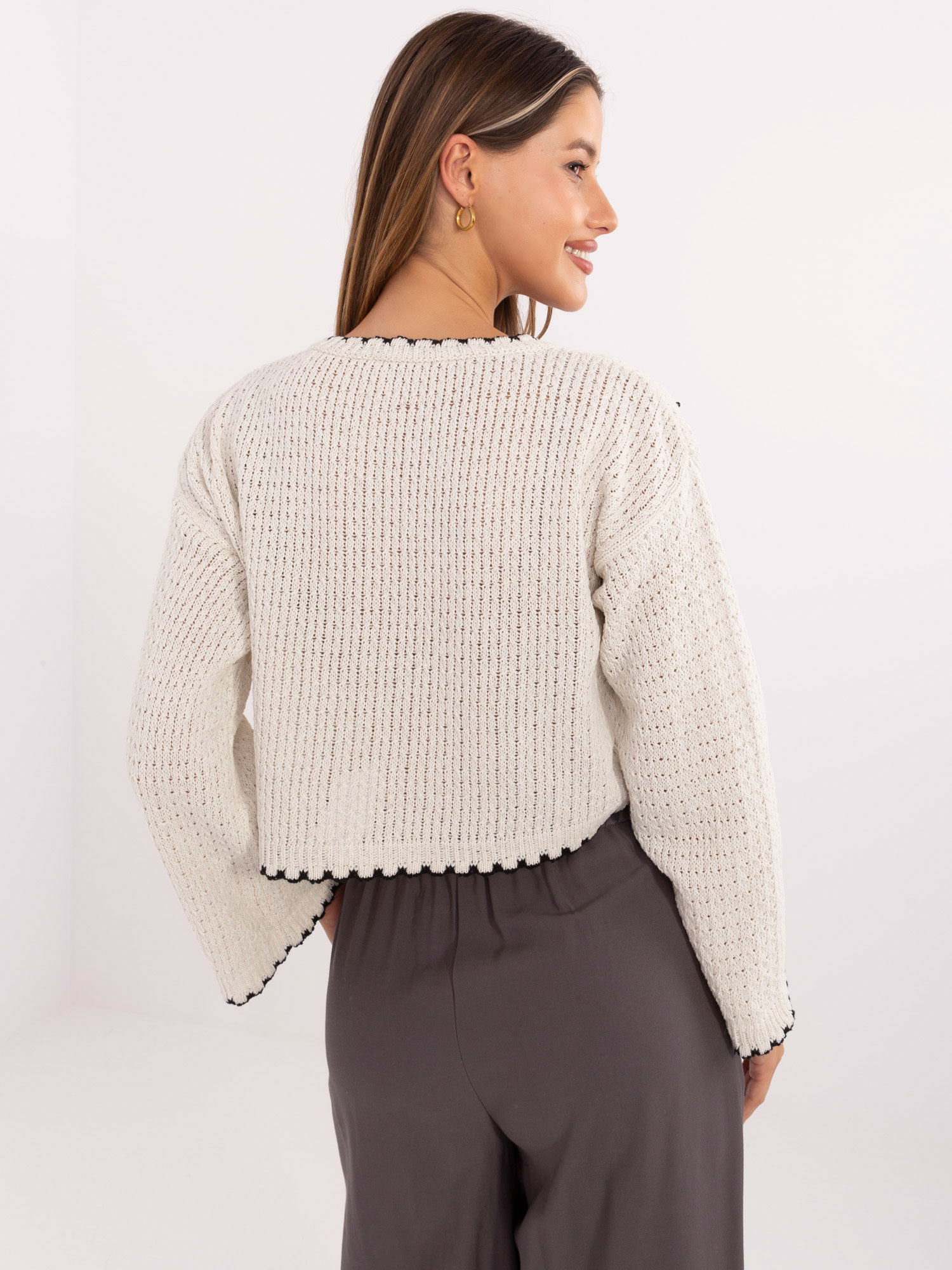 Ecru Damenpullover mit weiten Ärmeln RUE PARIS.