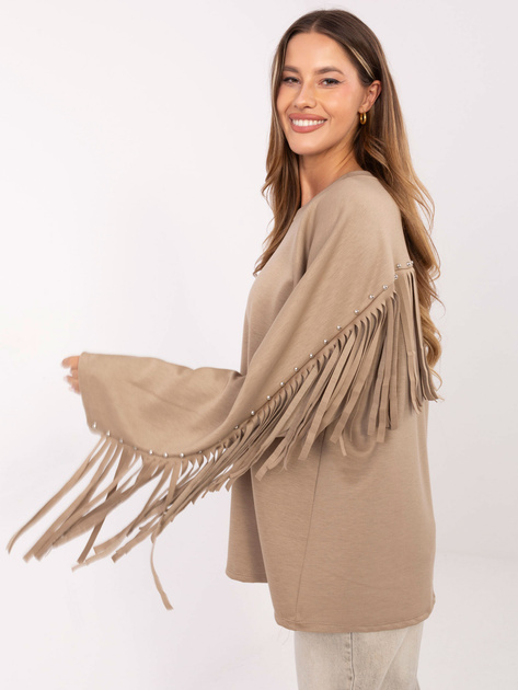 Ciemnobeżowa bluza oversize z frędzlami