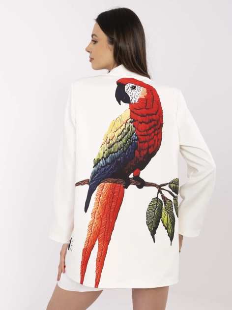 Kremowa damska marynarka z tropikalnym nadrukiem