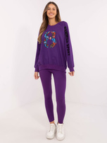 Hurt Ciemnofioletowy casualowy komplet z legginsami
