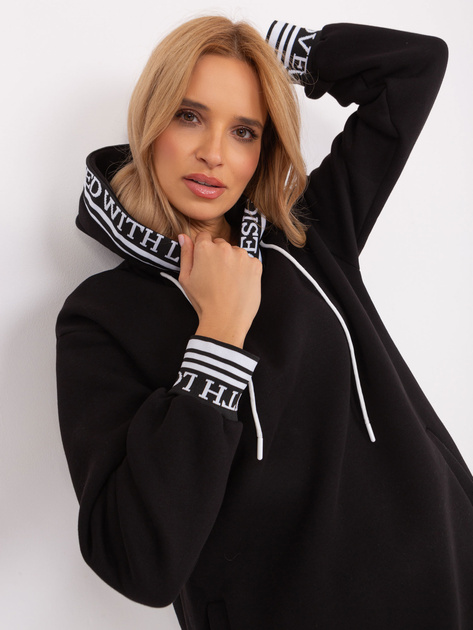 Hurtownia Czarna sukienka dresowa z kieszeniami