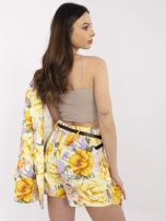 Ecru-fioletowy elegancki komplet w kwiaty