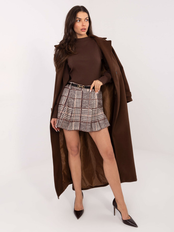 Brązowe damskie spódnico-szorty z paskiem