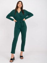 Ciemnozielony kombinezon z kopertowym dekoltem Serafini