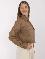 Camelowa krótka kurtka z ekoskóry