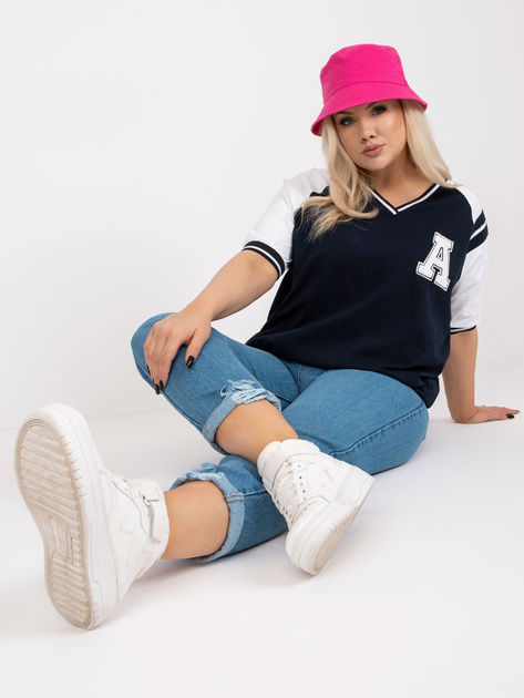 Biało-granatowa bluzka plus size z krótkim rękawem