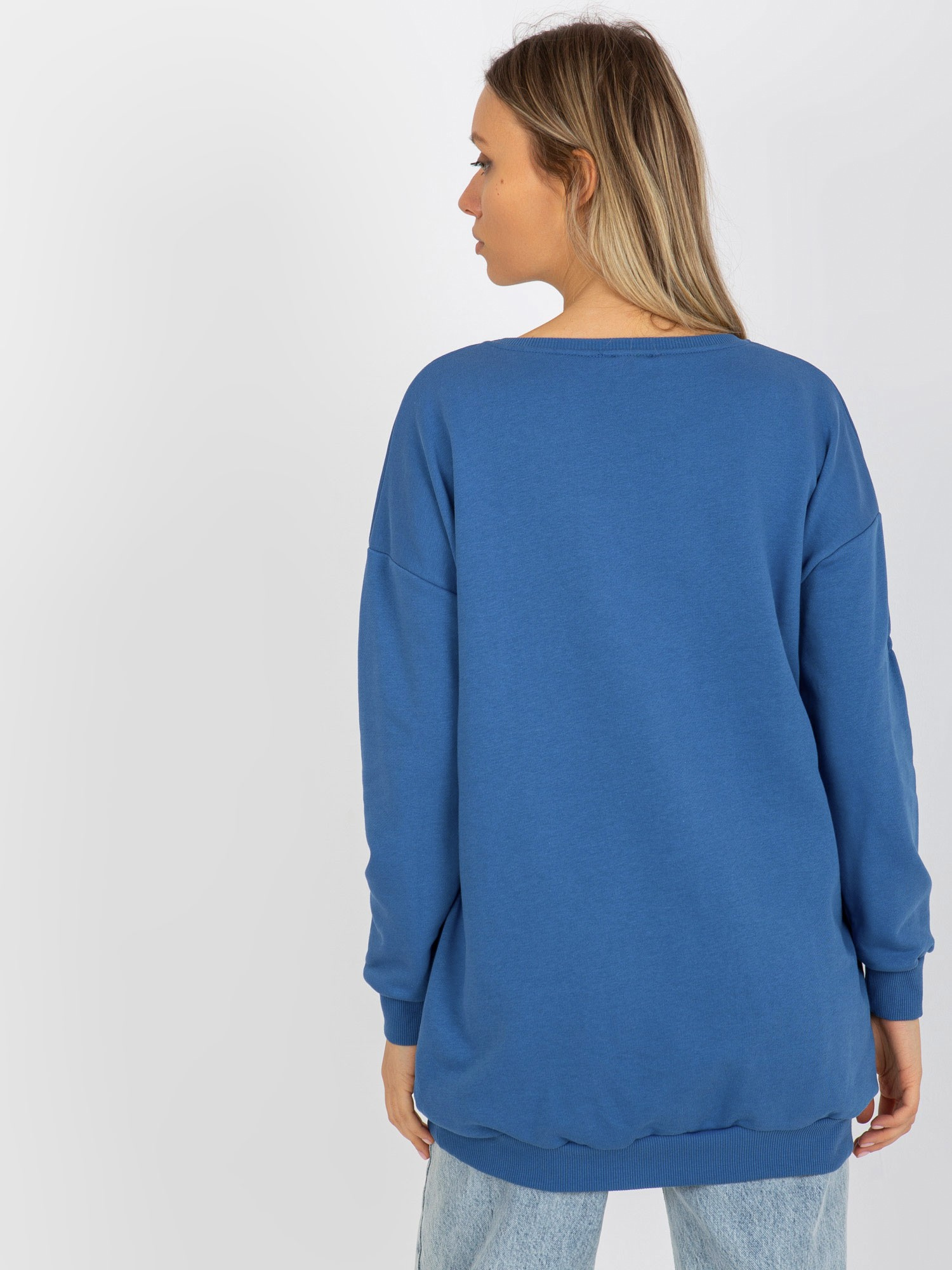 Ciemnoniebieska długa bluza basic z okrągłym dekoltem