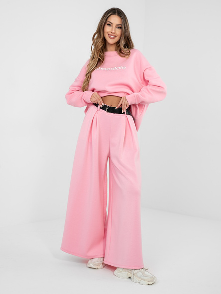 Pastelowe różowe spodnie palazzo z paskiem RUE PARIS 