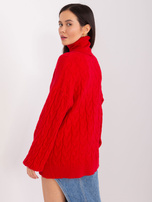 Red turtleneck sweater with cuffs