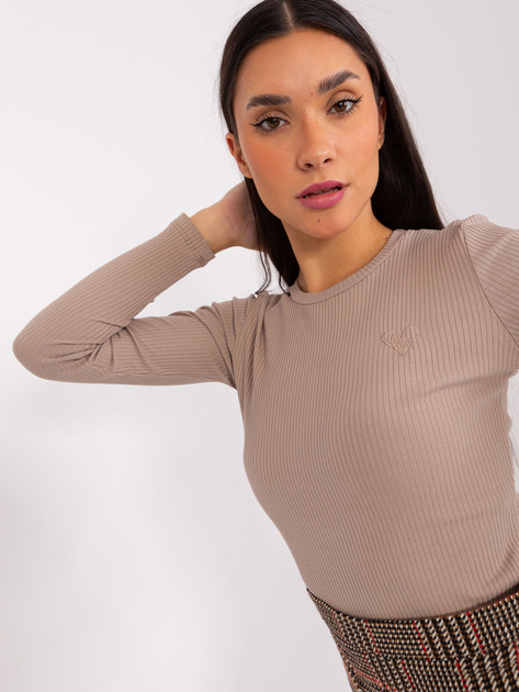 Hurt Ciemnobeżowa dopasowana bluzka w prążek BASIC FEEL GOOD