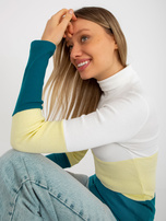 Hurt Ecru-jasnożółta prążkowana bluzka basic z golfem w prążek