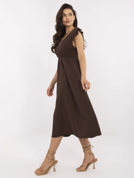 Brązowa muślinowa sukienka z wiązaniem na szyi