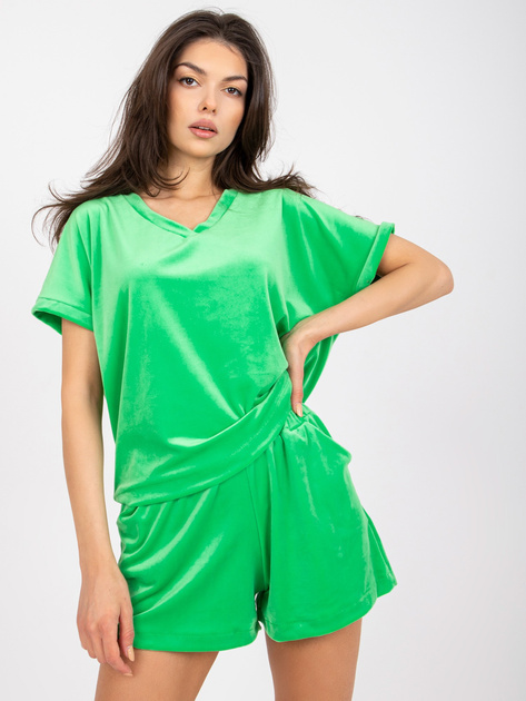 Zielony dwuczęściowy komplet welurowy z trójkątnym dekoltem RUE PARIS