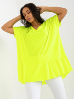 Hurt Fluo żółta codzienna tunika plus size z dekoltem w serek 