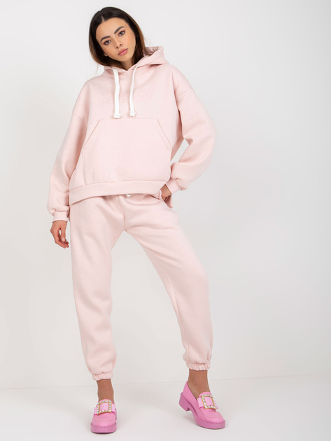 Hurtownia Jasnoróżowy komplet dresowy z bluzą z kapturem