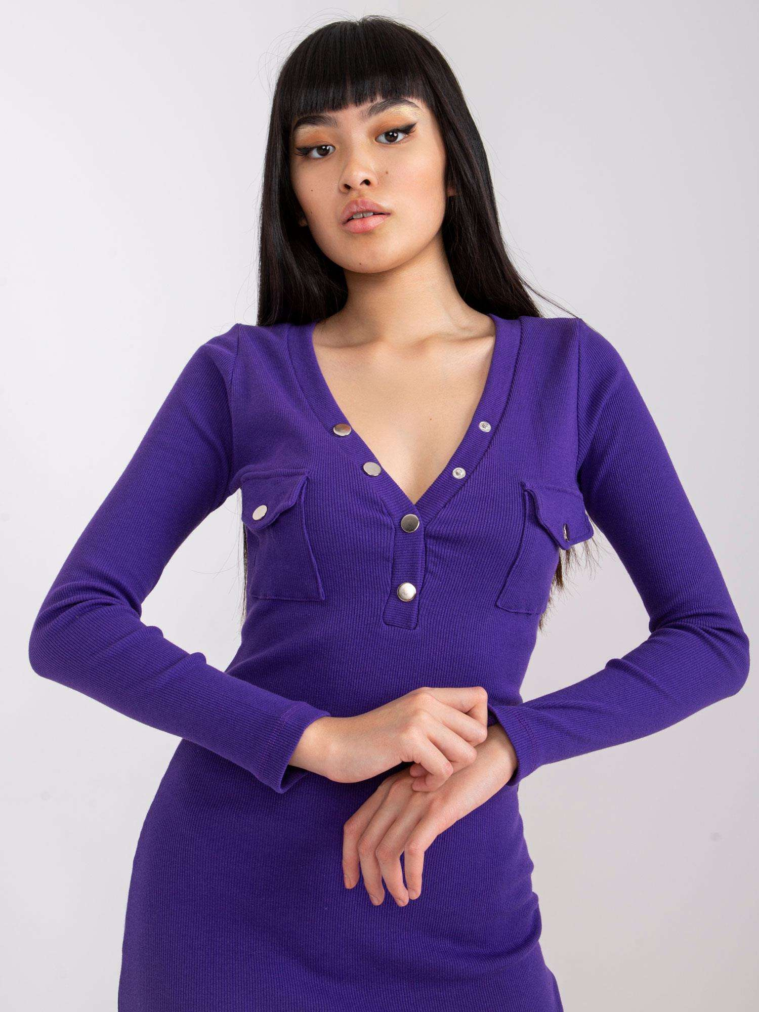 Dark purple fitted ribbed dress Sophie RUE PARIS.