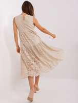 Hurtownia Beżowa midi sukienka z falbaną OCH BELLA