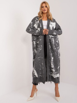 Hurt Ciemnoszary długi kardigan damski z printem