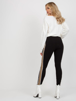 Hurt Czarno-beżowe gładkie legginsy na co dzień z lampasami