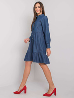 Dunkelblaues Kleid mit Rüsche Sophia RUE PARIS.