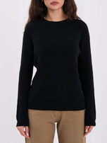Black soft basic sweater with a round neckline.
