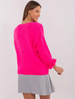 Hurtownia Fluo różowy damski sweter oversize z wełną