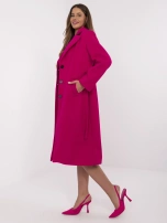 Fuksjowy długi płaszcz z wiązanym paskiem 