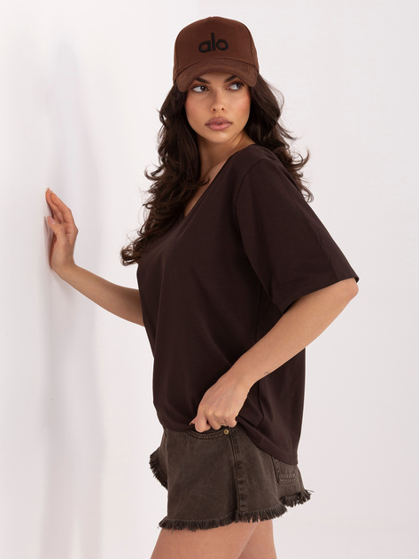 Czekoladowy damski t-shirt oversize z bawełny RUE PARIS