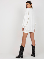 Hurt Ecru-biała długa bluza z napisem i kieszeniami