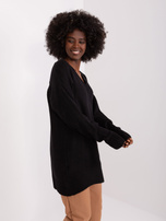 Hurt Czarny długi sweter klasyczny z dekoltem V