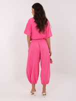 Ciemnoróżowe sztruksowe spodnie z baloniastymi nogawkami