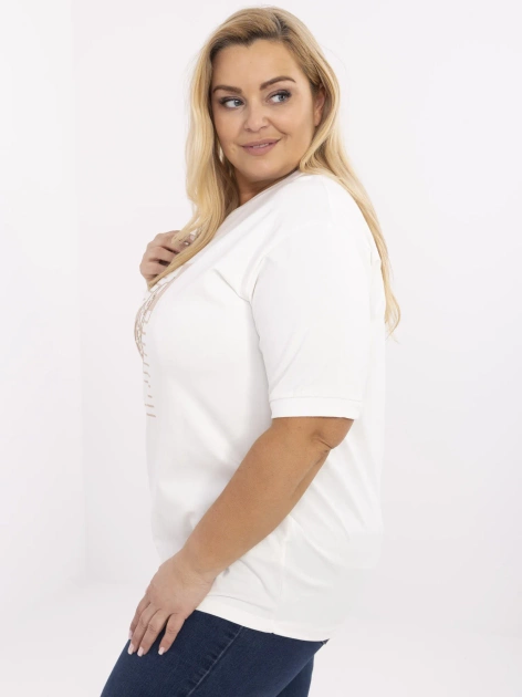 Ecru bawełniana bluzka plus size z haftem
